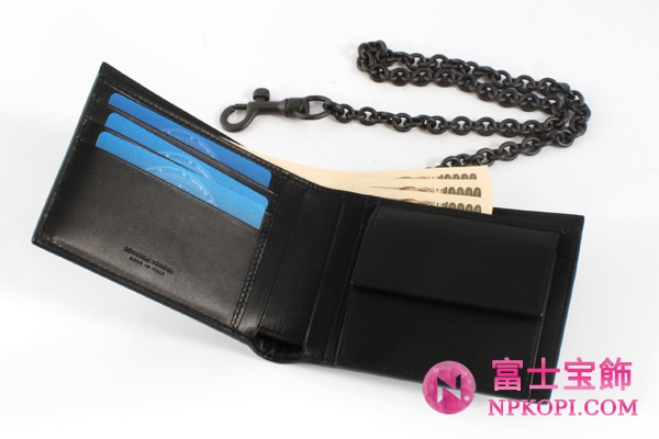 ボッテガヴェネタ カーフレザー 二つ折財布 チェーン付 ブラック145654V46511000  【2012年春夏新作】